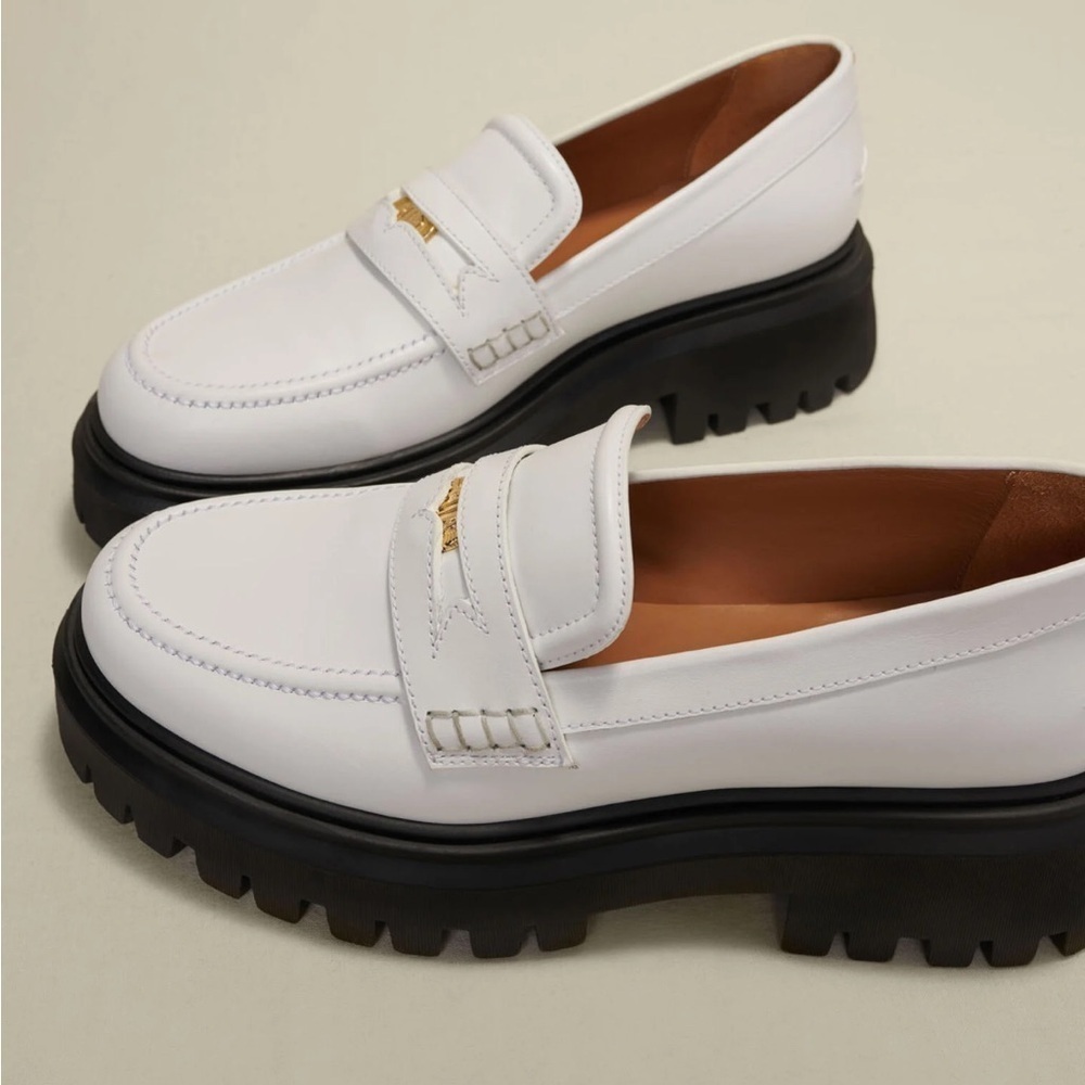 $435 Maje White Loafers with Black Soles Sz 40